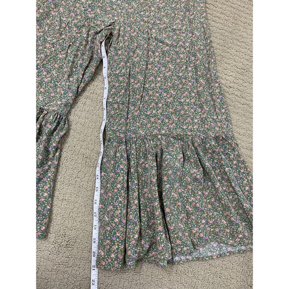 Easel Jumpsuit Womens Green Floral Wide Leg Sleeveless Boho Ruffle Overall L - Picture 10 of 10